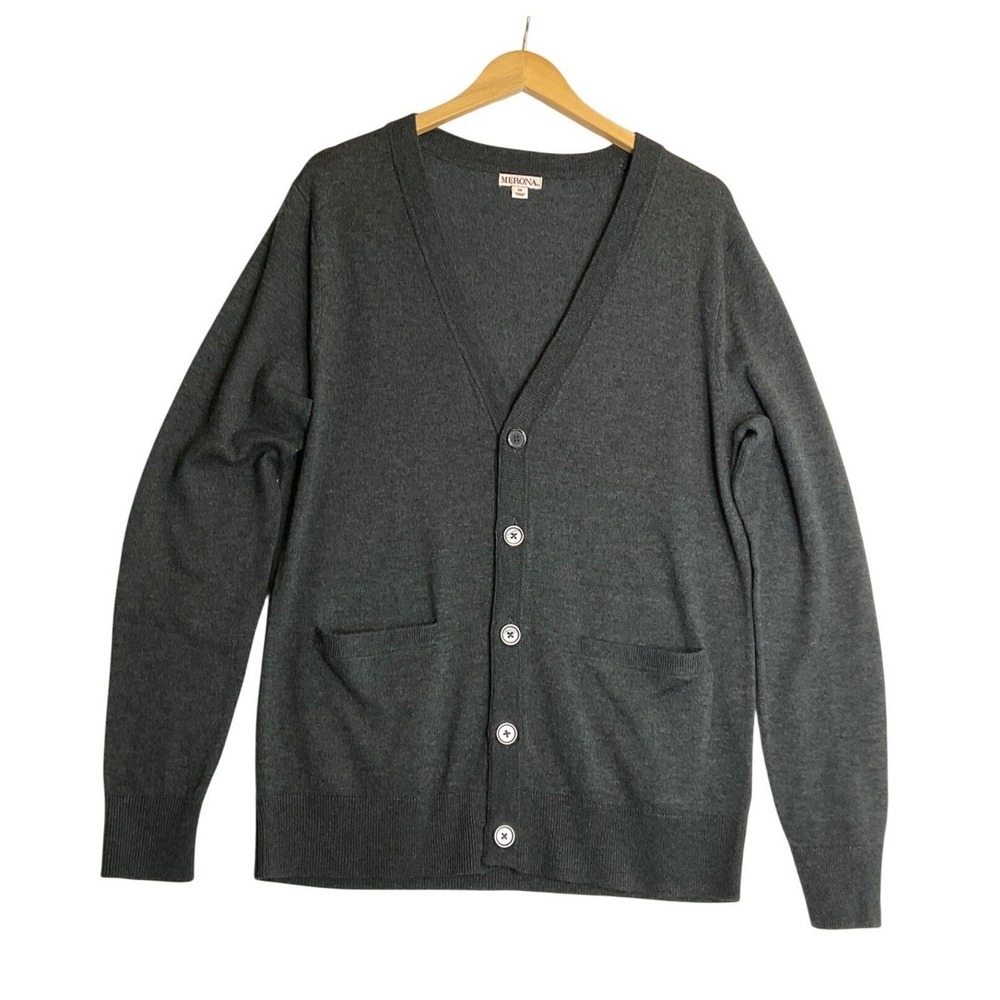 Merona Wool Blend Cardigan Button Up Front Grey Button V-Neck‎ Academia Preppy M